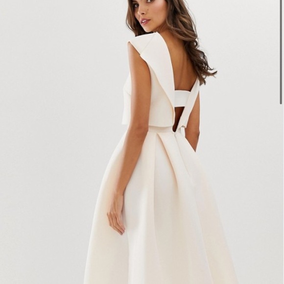 ASOS DESIGN fold back crop top midi prom dress - Picture 3 of 4